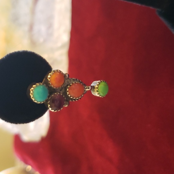 Vintage Handcrafted Signed Navaho Silver Multi Stone Post Earrings - Picture 3 of 12